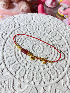 足金天然回纹珠碧玺桶珠手工古法金葫芦招财铜钱大吉大利手绳