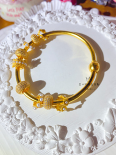 999足金传承古法金实心光圈螺丝扣黄金手镯diy纯金镯子女款