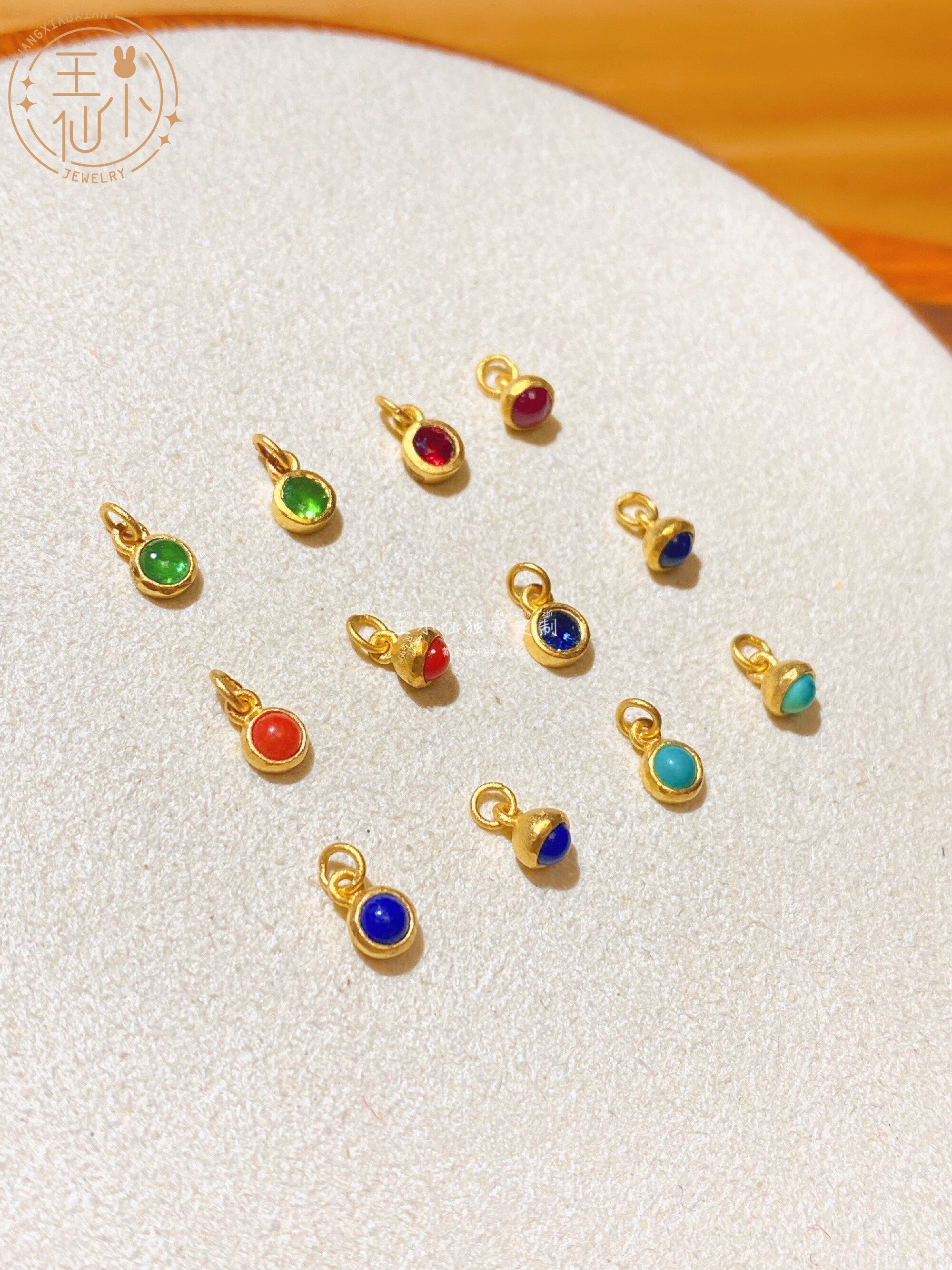 王小仙珠宝 999足金 天然宝石 镶嵌 小提溜吊坠 集合