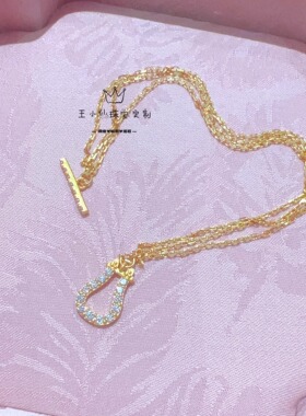 足金999古法金马蹄扣点钻工艺莫桑石三层金链手链女士黄金手链