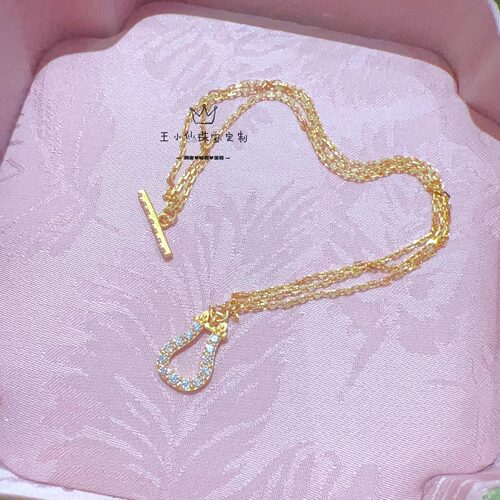 足金999古法金马蹄扣点钻工艺莫桑石三层金链手链女士黄金手链