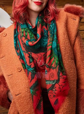 英國 Emma J Shipley 純羊毛围巾 - 红色豹纹