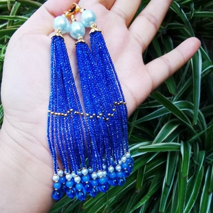 宝蓝色手工串珠流苏穗子吊坠diy手链项链古风璎珞压襟发簪配件