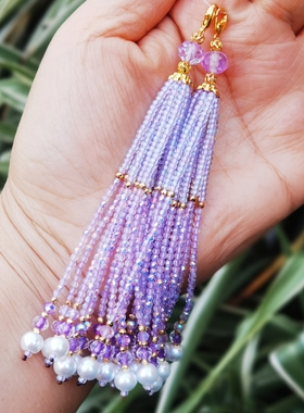 浅紫色尖晶流苏穗子diy手工串珠仙女紫米珠流苏汉服发簪古风配件