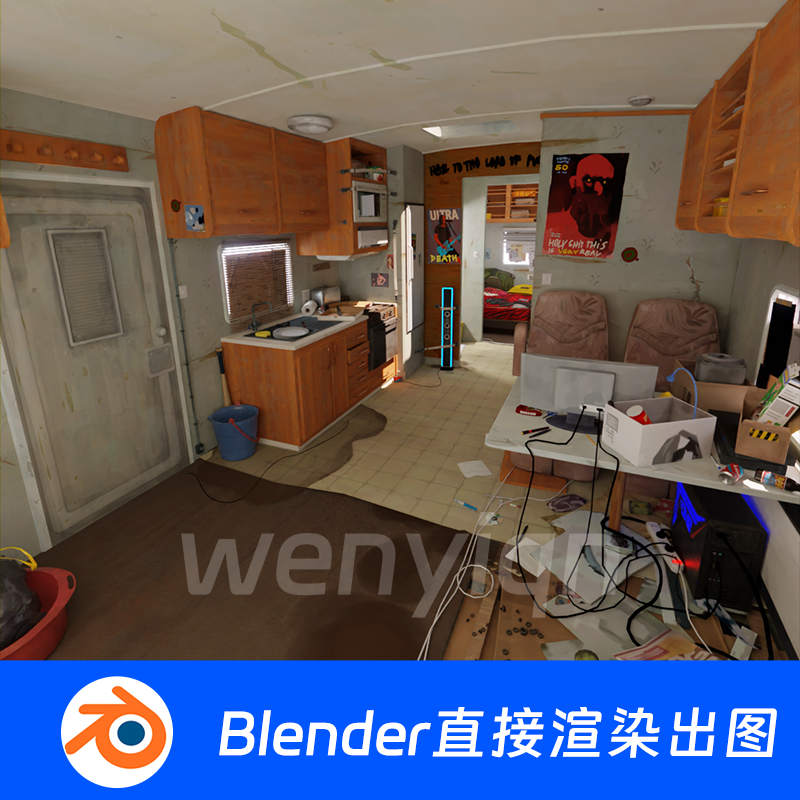 赛博未来废墟废土街道城市贫民窟房子房车Blender场景模型1678