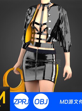 MD模型设计制版打板Clo3D三维性感外套皮衣皮革夹克服装摇滚221
