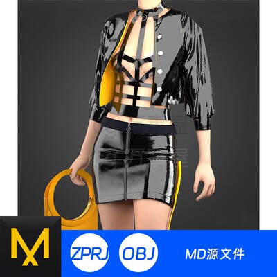 MD模型设计制版打板Clo3D三维性感外套皮衣皮革夹克服装摇滚221