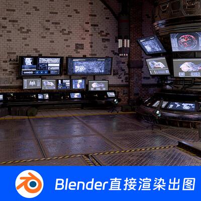 控制室操作台赛博宫殿科幻显示器监控室蝙蝠侠Blender场景1455