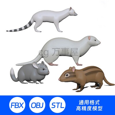 STL模型三维3D打印貂龙猫麝猫松鼠动物园可爱写实猫328