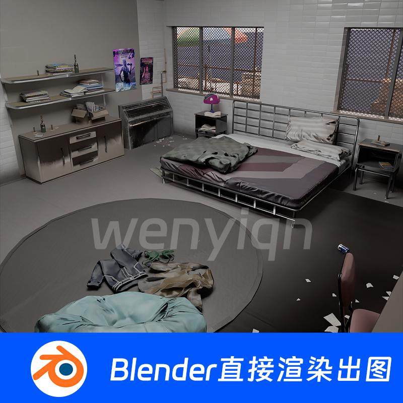 废土末日赛博房间卧室房子建筑贫民窟复古Blender场景模型1638