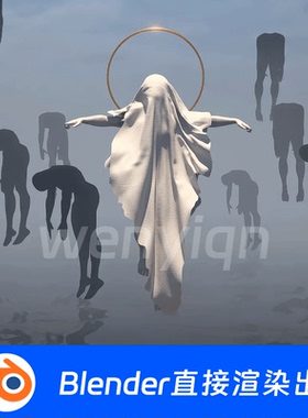 白色长袍神秘救赎超现实幻想神圣神殿梦境Blender场景模型1982