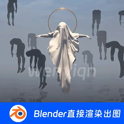 白色长袍神秘救赎超现实幻想神圣神殿梦境Blender场景模型1982