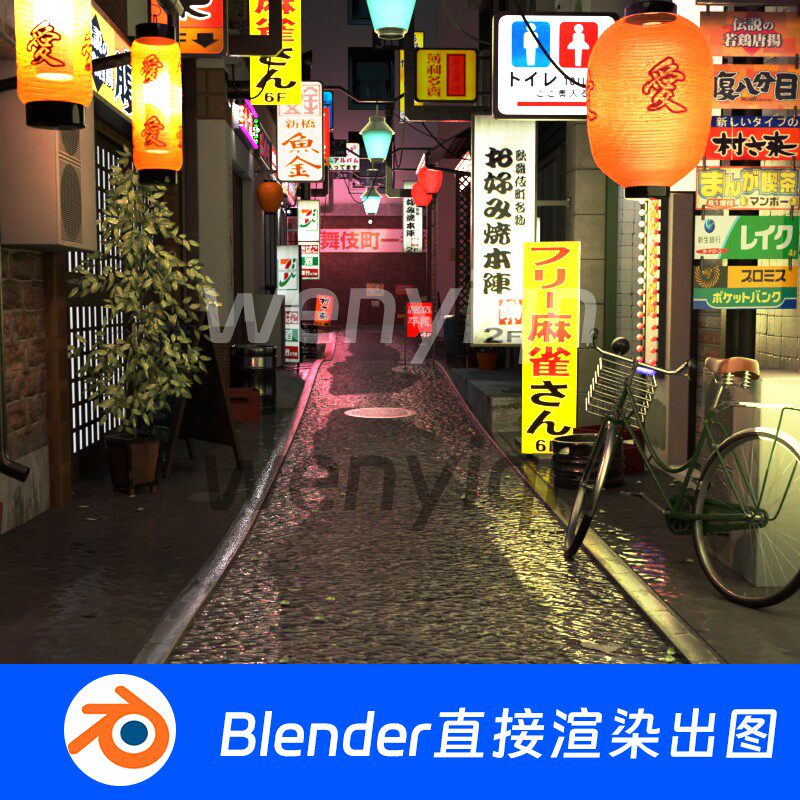 城市夜景商店巷子霓虹灯日本夜市日式居酒屋街道Blender模型769