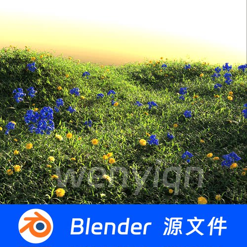 Blender草坪草地杂草堆小花场景模型2470