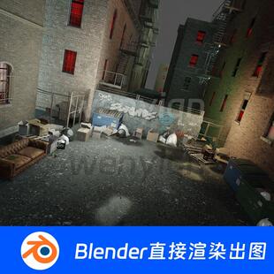 街头街角巷子涂鸦砖墙城市贫民区脏乱垃圾堆Blender场景模型1475