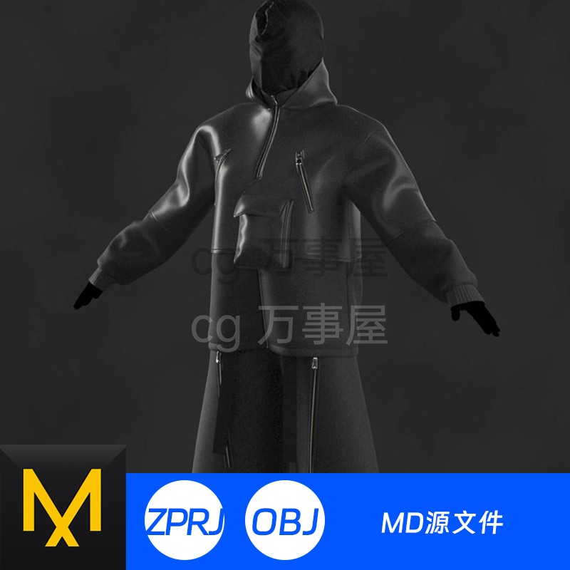 Clo3D模型打版源文件衣服MD服装战士未来外套皮衣皮革夹克摇滚301