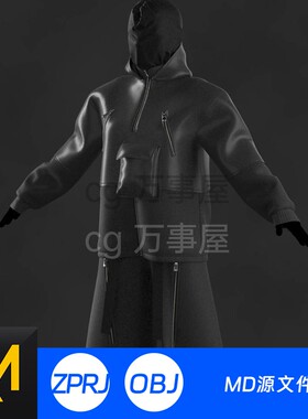 Clo3D模型打版源文件衣服MD服装战士未来外套皮衣皮革夹克摇滚301