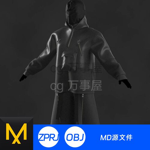 Clo3D模型打版源文件衣服MD服装战士未来外套皮衣皮革夹克摇滚301