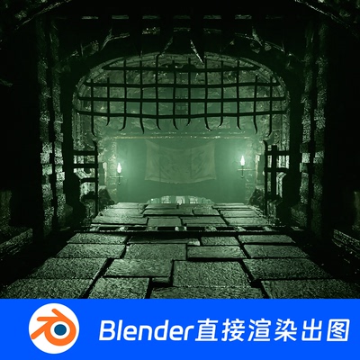 门洞地牢万圣节昏暗废弃城堡牢房Blender场景模型1333