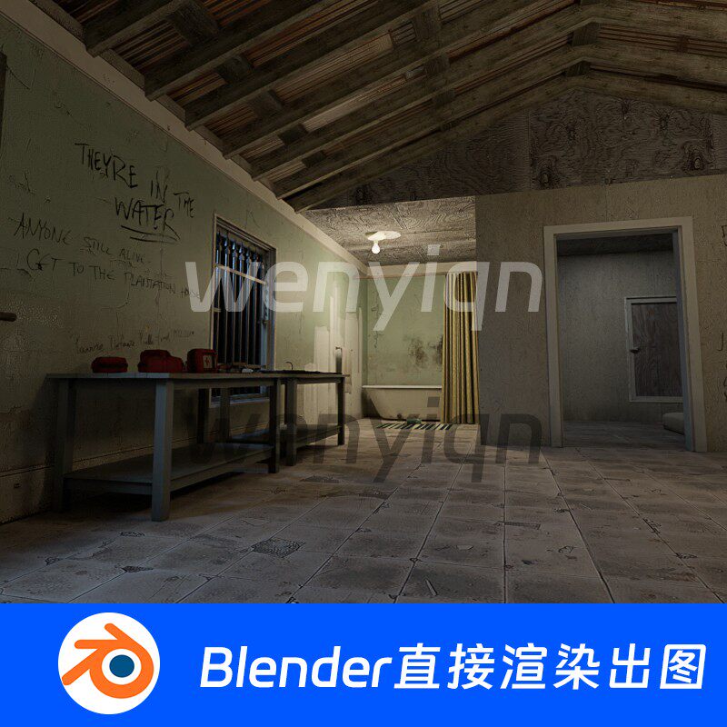 复古蒸汽朋克破旧房子贫民区瓦屋破旧室内末日风Blender模型778