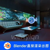 HUD未来卧室旅馆酒店房间赛博科幻Blender场景模型1696