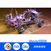 Blender模型探测车汽车骨骼绑定连动未来车车辆科幻960