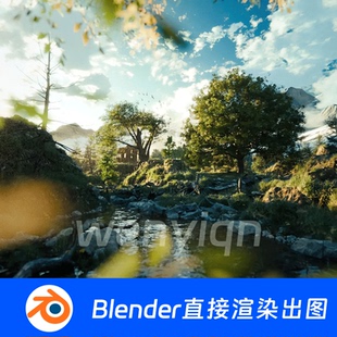 树木草地森林风落叶春天夏天唯美风景漫画Blender场景模型1875