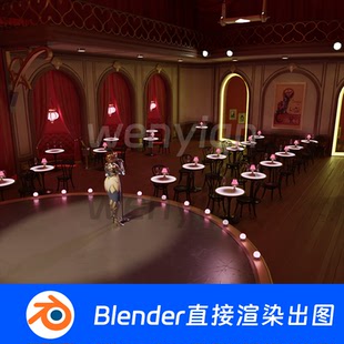 复古餐厅酒吧歌厅舞台酒店大堂豪华Blender场景模型1417