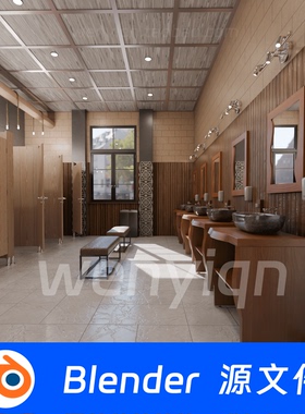 现代公共卫生间厕所商场洗手间洗手盆Blender场景模型2528