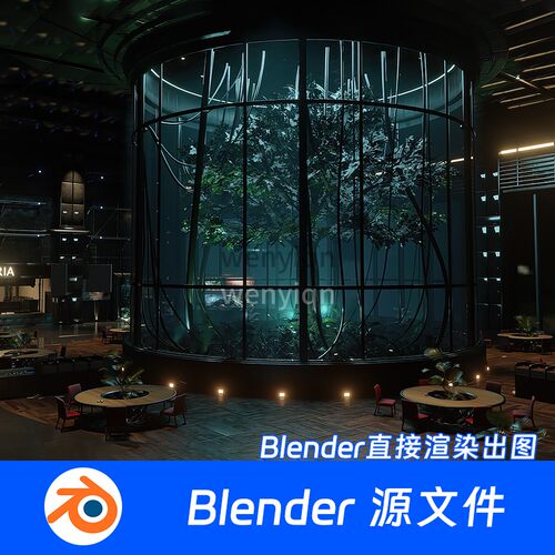 未来餐厅酒店大堂休息区咖啡厅吧台科幻酒吧Blender模型586