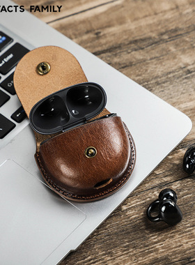 适用于华为新款freeclip真皮牛皮质保护套翻盖扣子旅行便携防丢挂钩复古树膏皮蓝牙耳机壳