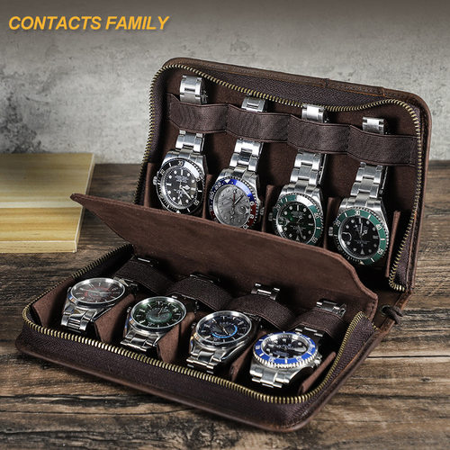 复古疯马牛皮多功能八位装手表袋