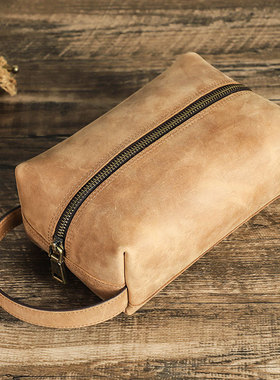 复古真皮疯马牛皮质电源数码配件耳机数据线收纳包袋旅行手提拉链