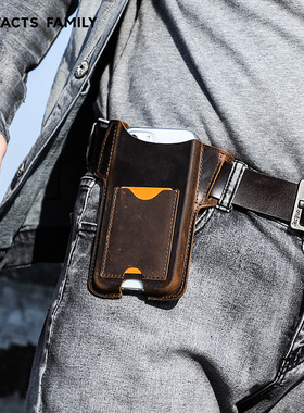 适用于苹果iPhone13ProMax手机壳挂腰皮带包疯马牛皮质真皮复古套