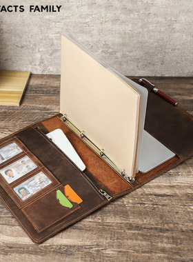 复古真皮手账A4笔记本牛皮套4孔活页本笔槽多功能商务记事日记本