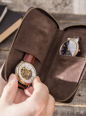 适用于苹果iWatch6/SE手表收纳包大容量拉链盒真皮疯马牛皮保护套