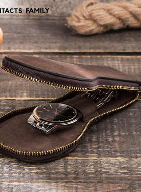 适用于苹果iWatch6/SE手表收纳包拉链盒真皮疯马牛皮质复古保护套