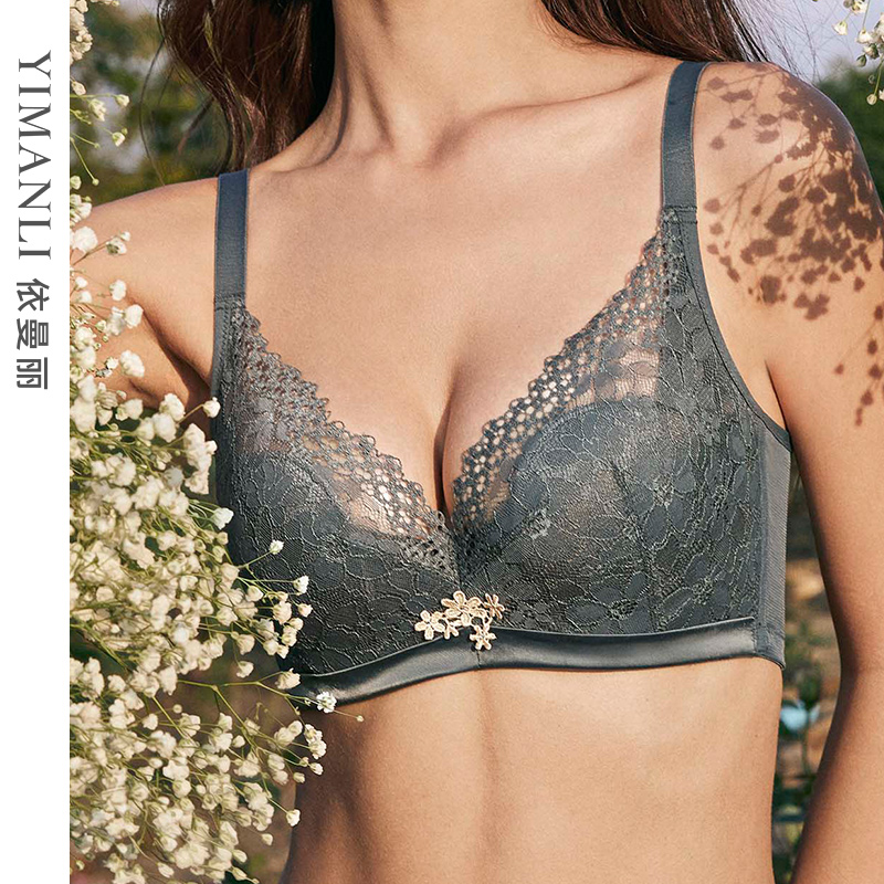 依曼丽品牌专柜文胸夏季薄杯上托聚拢圆润胸型性感法式蕾丝内衣女