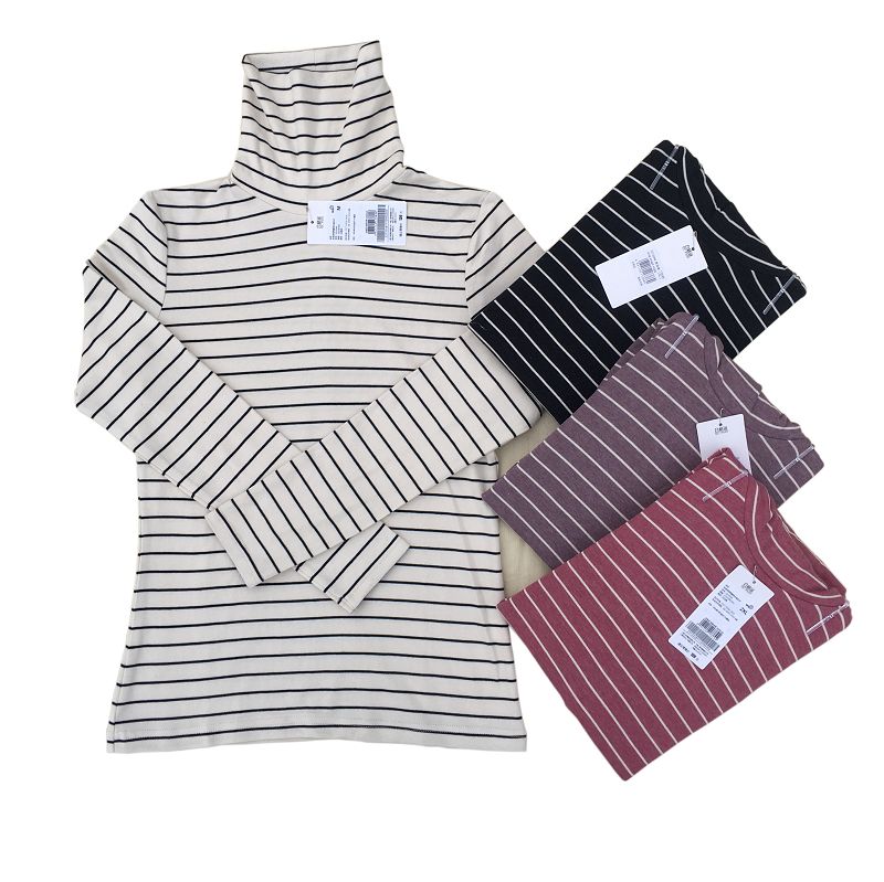 长袖条纹高领棉毛衫单件上衣