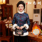 真丝缎面女装 妈妈桑蚕丝国风唐装 棉袄中式 上衣中老年丝绸锦缎外套