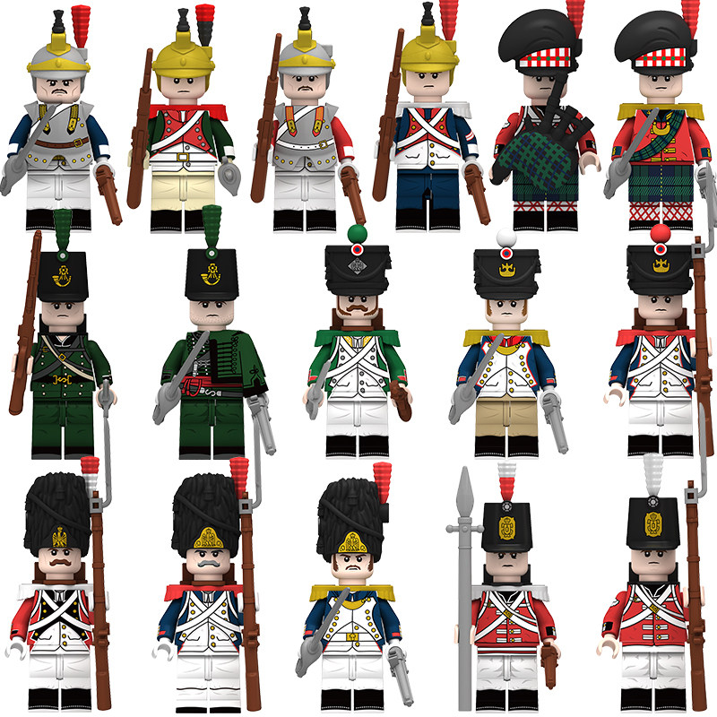 兼容乐高拿破仑战争英国高地兵绿夹克营长风笛手拼装积木人仔玩具