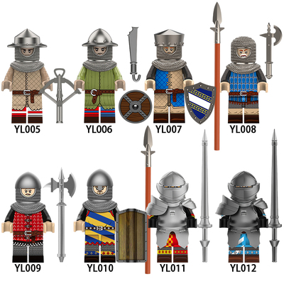 适用乐高双斧骑士巨盾弩兵中世纪农场民兵积木人仔拼装玩具YL011