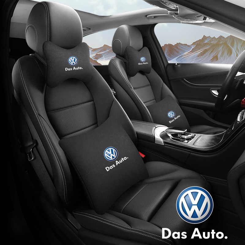 大众朗逸速腾迈腾桑塔纳宝来途观POLO探岳毛绒汽车头枕腰靠颈枕