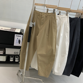 日系复古哈伦裤 日单设计师 男 100%棉阿美咔叽宽松休闲裤 潮 双褶