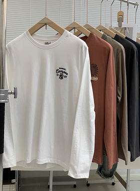 口碑佳作 odm公司货 100%复古水洗圆领长袖T恤男字母刺绣打底衫潮