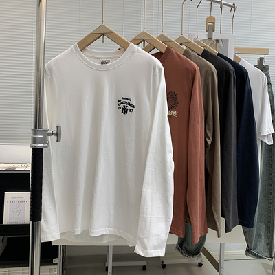 odm公司货100%棉复古水洗长袖T恤
