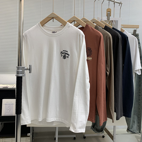 odm公司货100%棉复古水洗长袖T恤