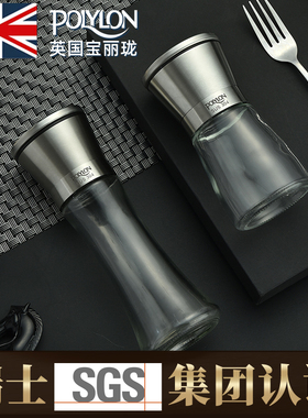 英国PolyLon 现磨胡椒研磨器家用手动花椒粉器瓶碎磨研白黑颗粒