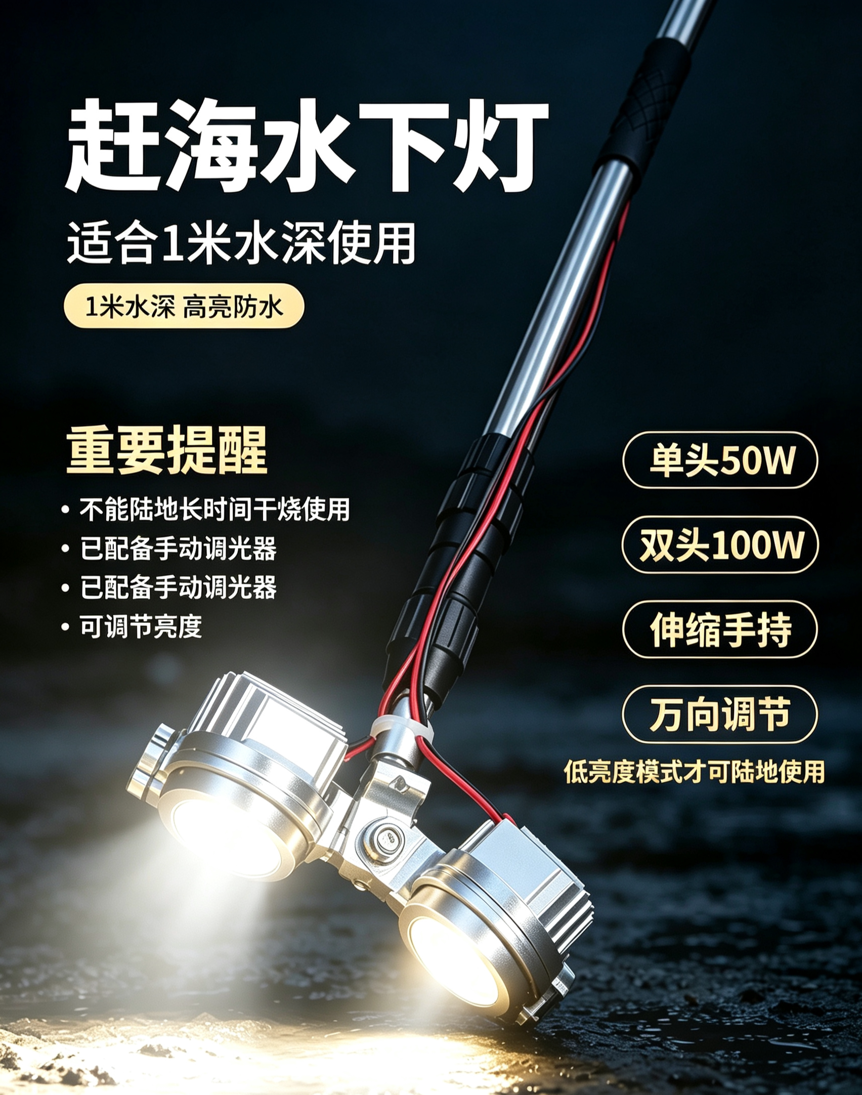 赶海水下灯滩涂沙滩水底照明捞货抓螃蟹猫眼螺海螺水下照明高亮度