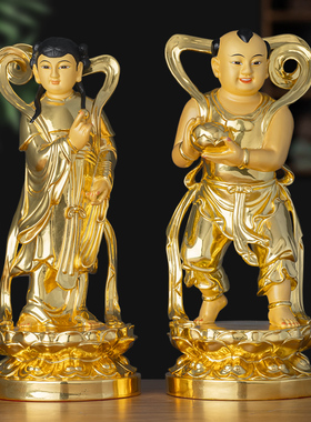 铜贴金金童玉女善财童子龙女摆件